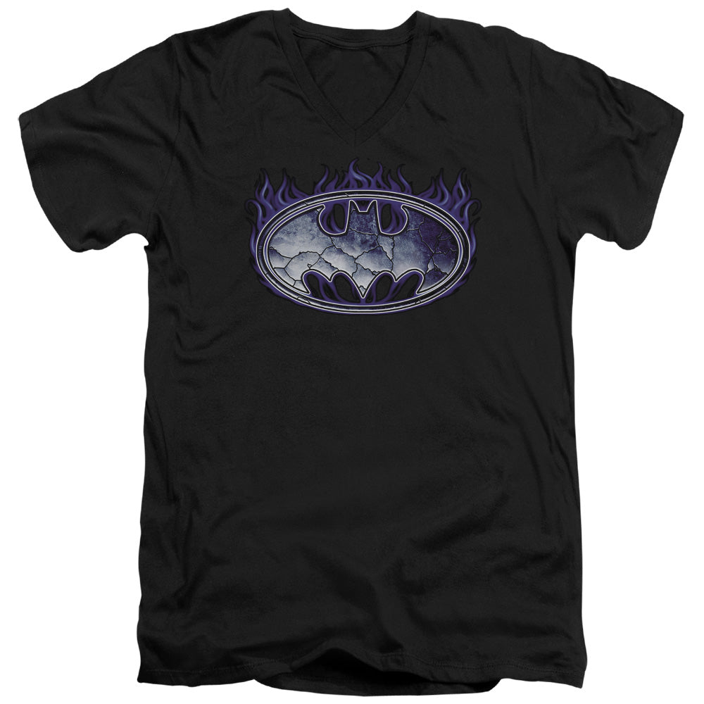 Batman Cracked Shield Mens Slim Fit V Neck T Shirt Black Officially Licensed