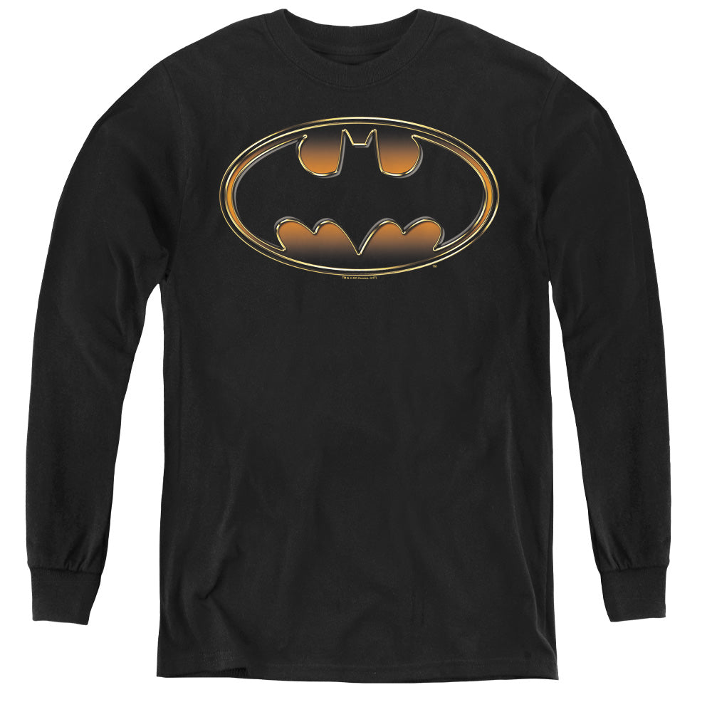 Batman Black & Gold Embossed Long Sleeve Kids Youth T Shirt Black Officially Licensed