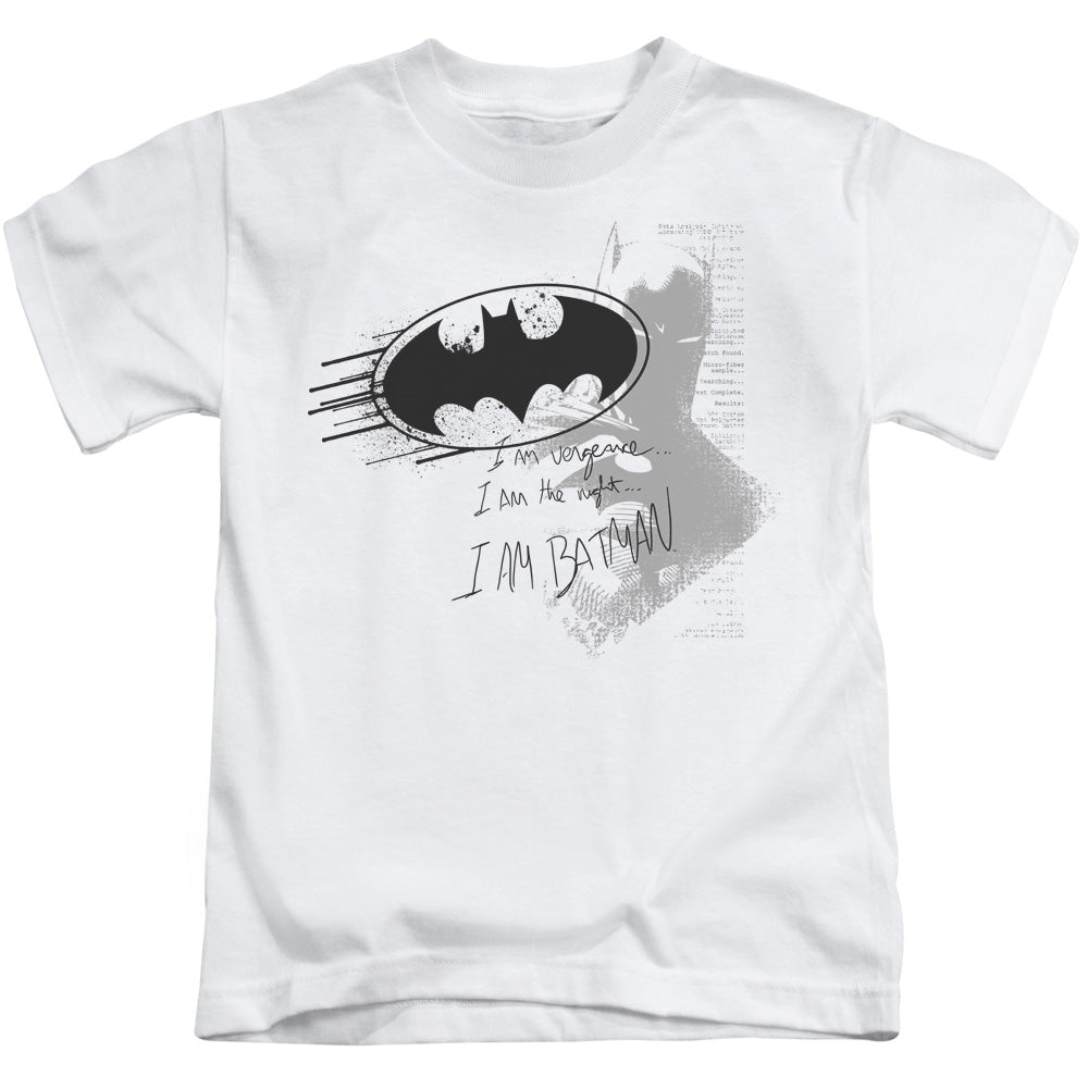 Batman I Am Vengeance Juvenile Kids Youth T Shirt White Officially Licensed