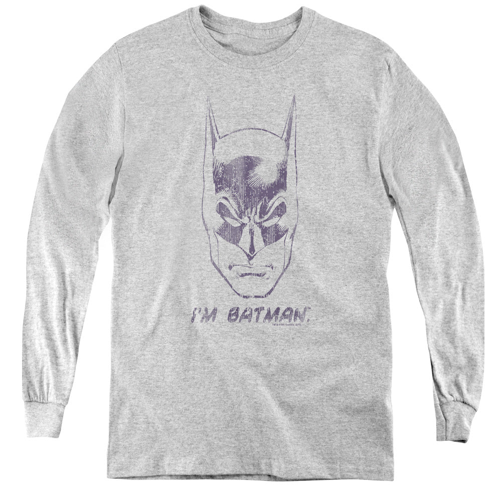 Batman Im Batman Long Sleeve Kids Youth T Shirt Athletic Heather Officially Licensed