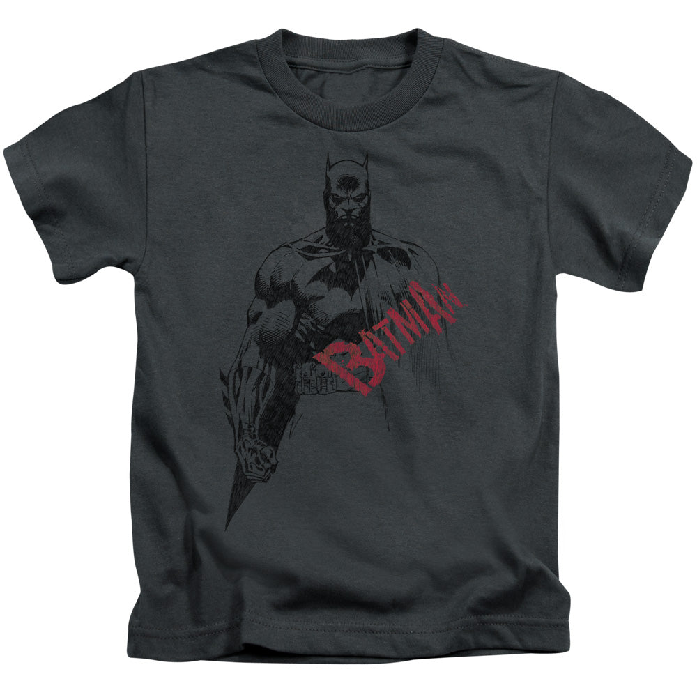 Batman Sketch Bat Red Logo Juvenile Kids Youth T Shirt Charcoal Officially Licensed