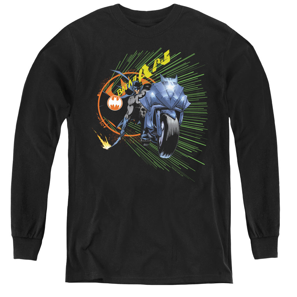 Batman Batcycle Long Sleeve Kids Youth T Shirt Black Officially Licensed