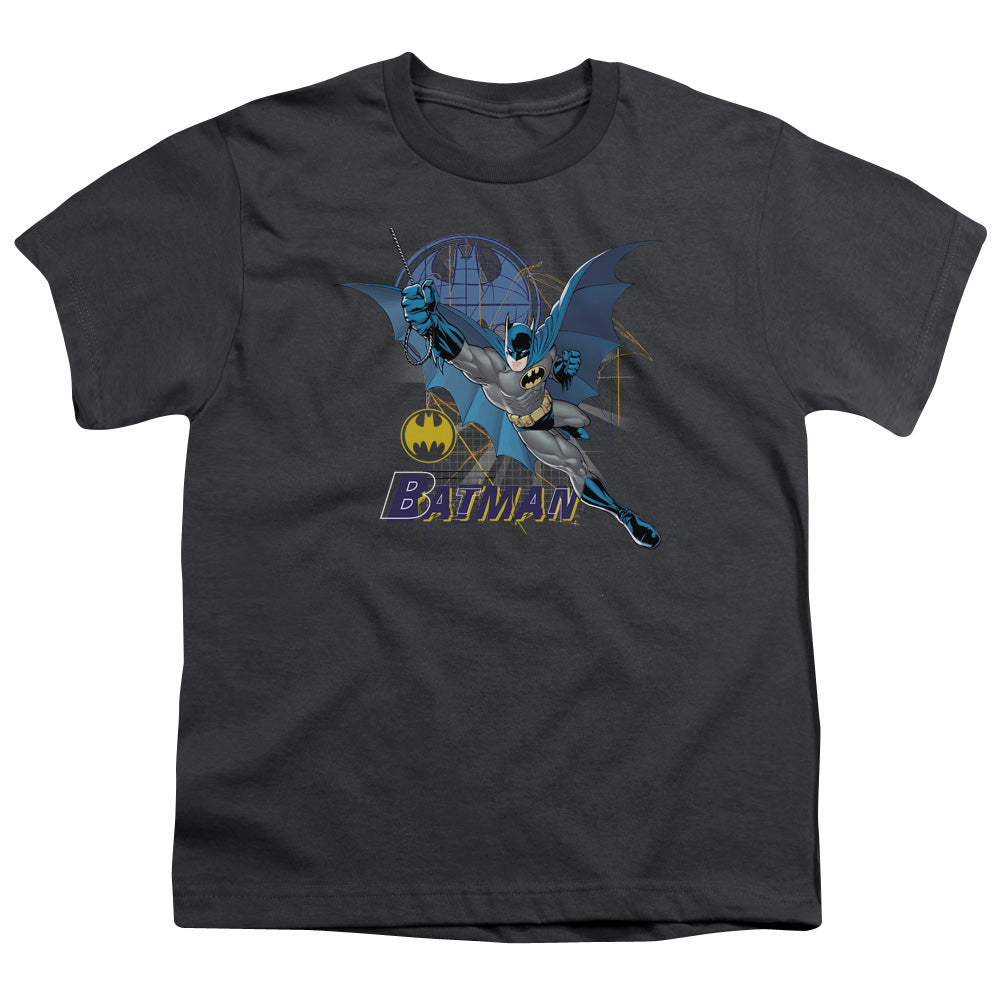 Batman Cape Outstretched Kids Youth T Shirt Charcoal Officially Licensed