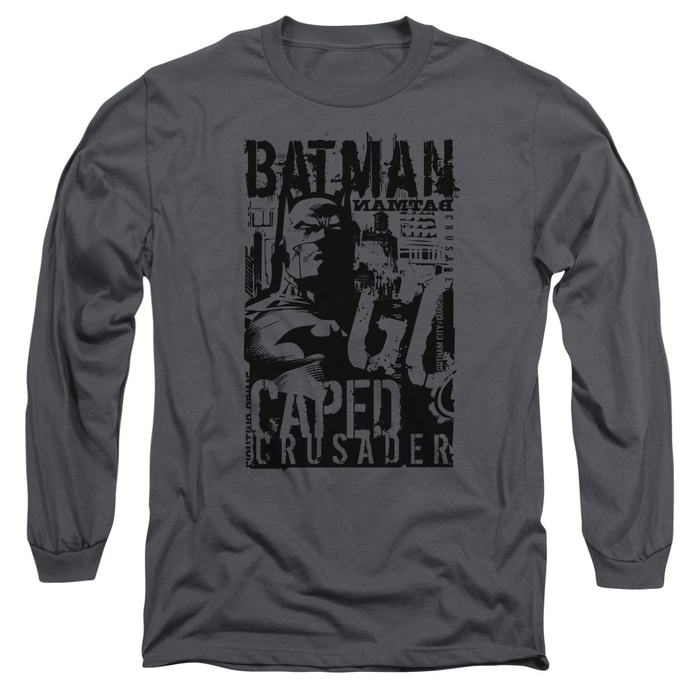 Batman Caped Crusader Mens Long Sleeve Shirt Charcoal Officially Licensed