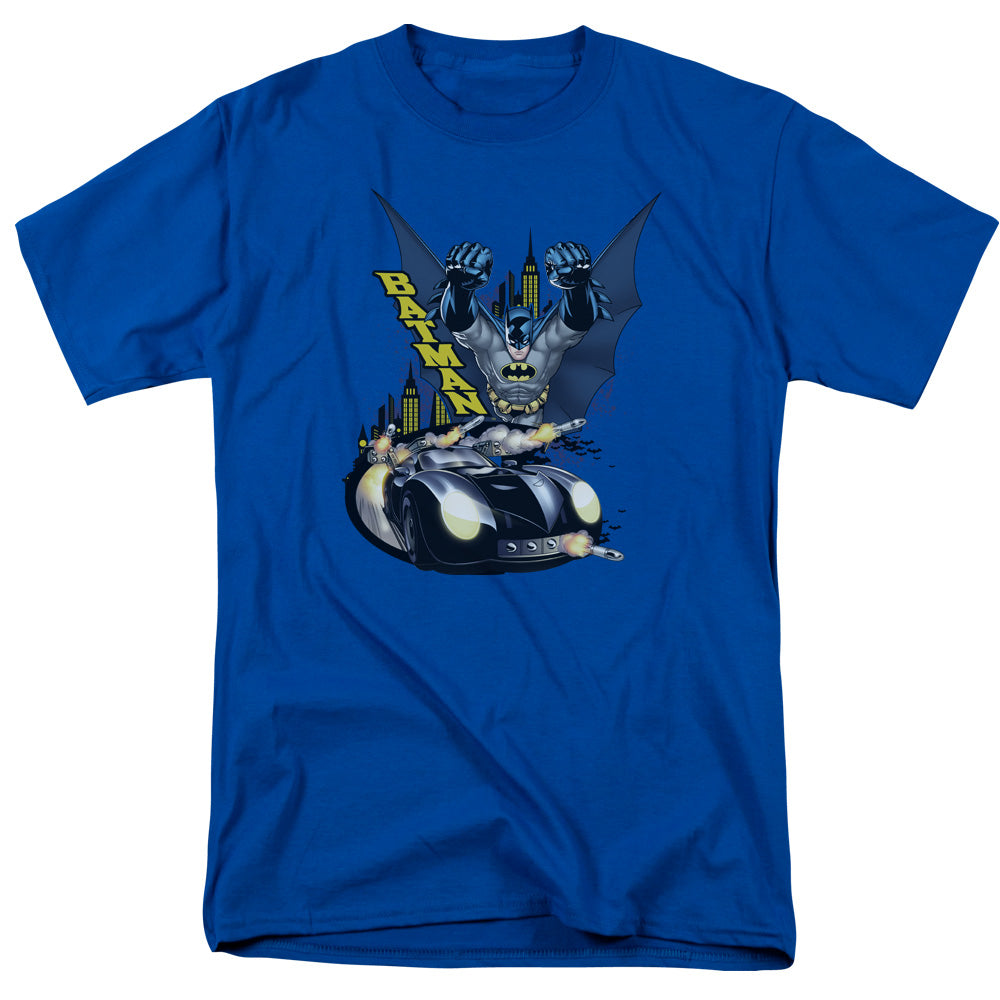 Batman By Air & By Land Mens T Shirt Royal Officially Licensed