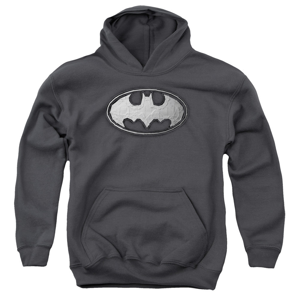 Batman Duct Tape Logo Kids Youth Hoodie Charcoal Officially Licensed