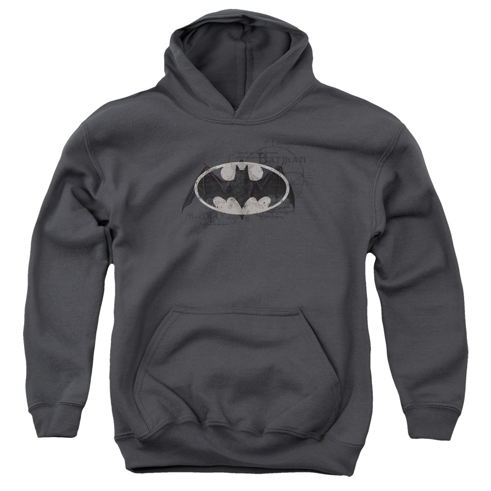 Batman Arcane Bat Logo Kids Youth Hoodie Charcoal Officially Licensed