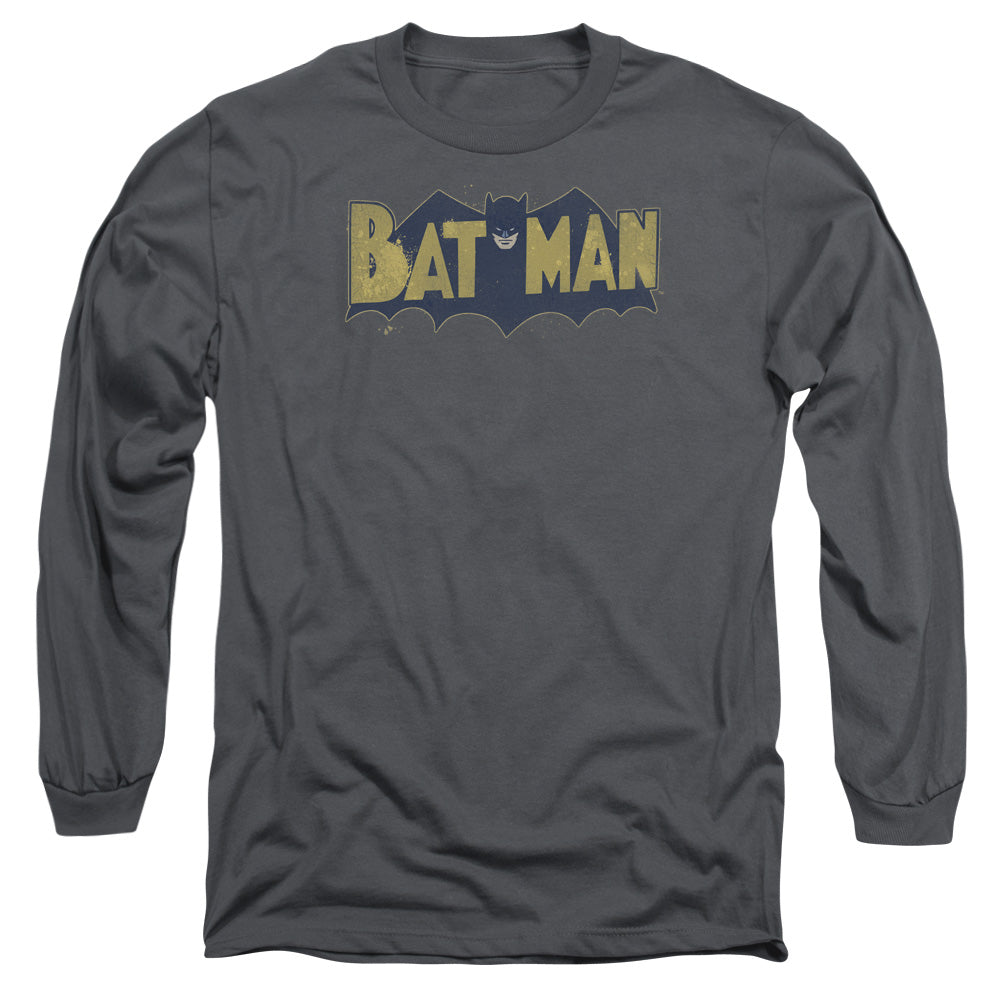 Batman Vintage Logo Splatter Mens Long Sleeve Shirt Charcoal Officially Licensed