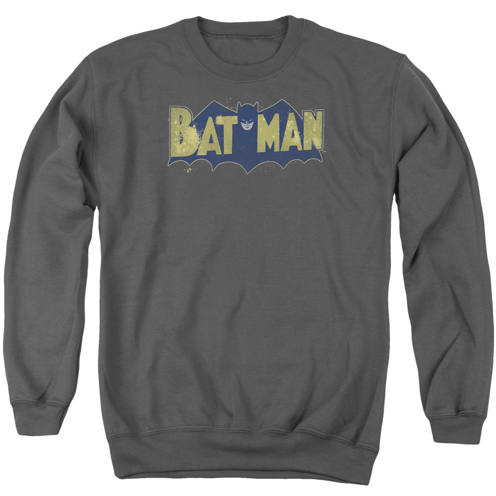 Batman Vintage Logo Splater Mens Crewneck Sweatshirt Charcoal Officially Licensed