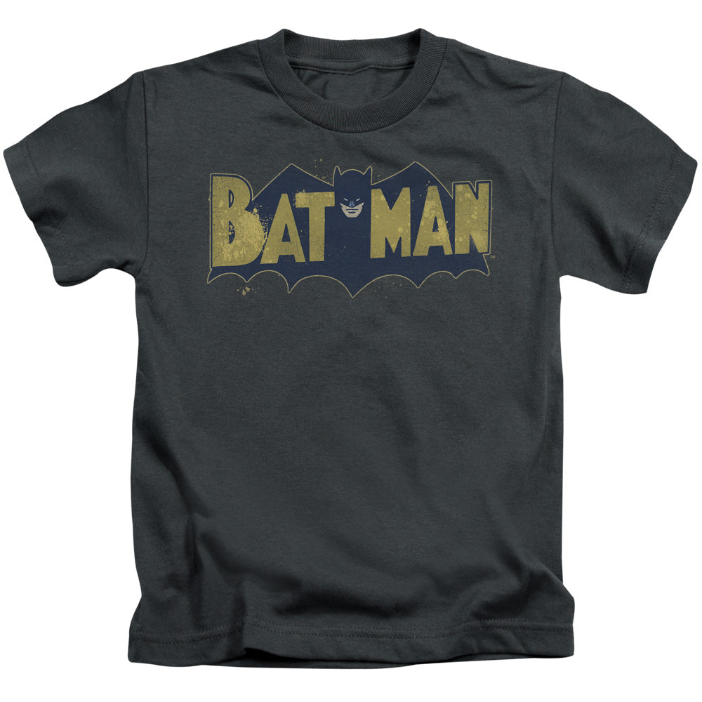 Batman Vintage Logo Splater Juvenile Kids Youth T Shirt Charcoal Officially Licensed