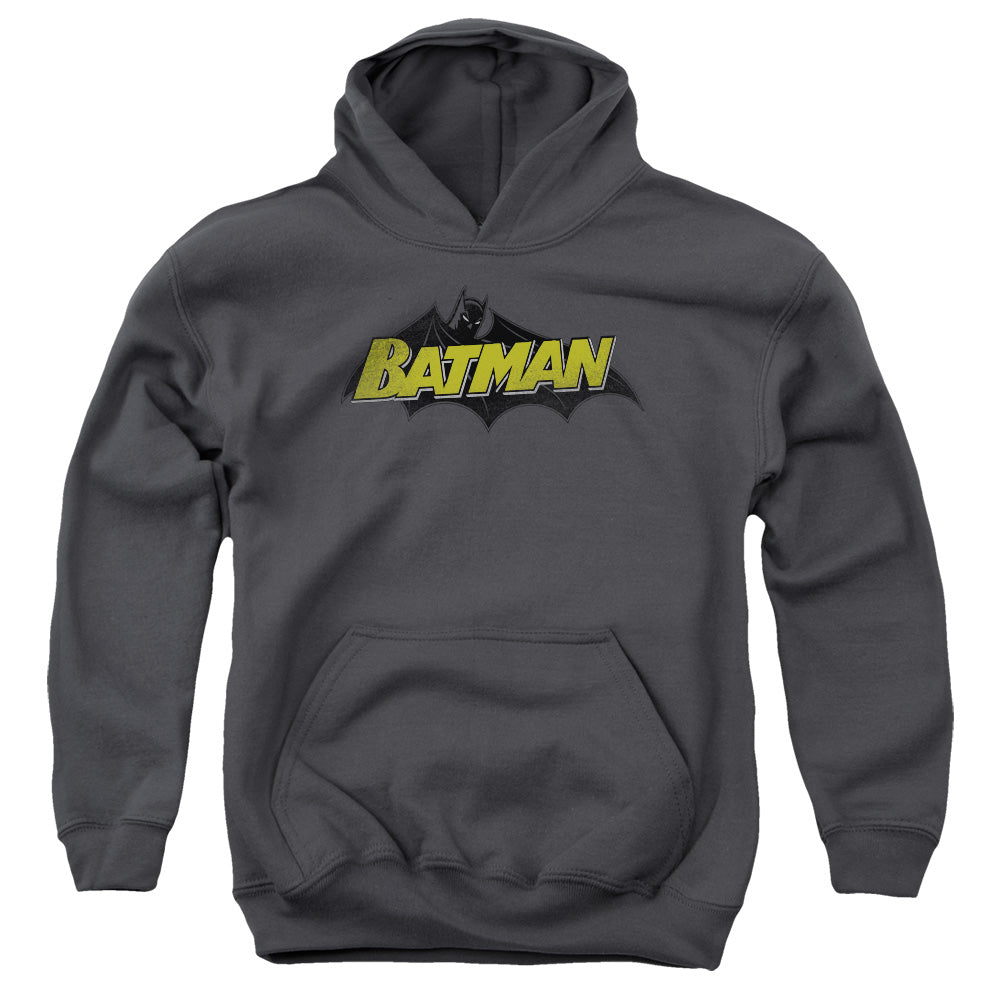 Batman Classic Comic Logo Kids Youth Hoodie Charcoal Officially Licensed