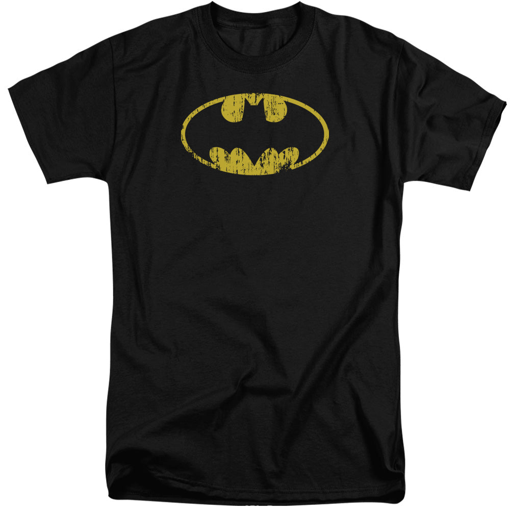 Batman Classic Logo Distressed Mens Tall T Shirt Black Officially Licensed