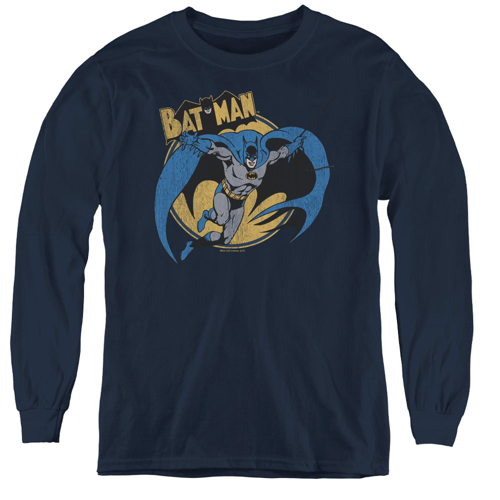 Batman Through The Night Long Sleeve Kids Youth T Shirt Navy Blue Officially Licensed