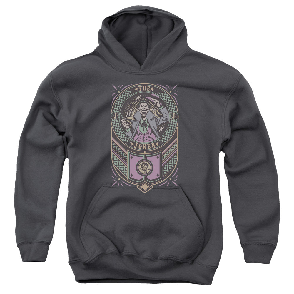 Batman Joker Checkered Sign Kids Youth Hoodie Charcoal Officially Licensed