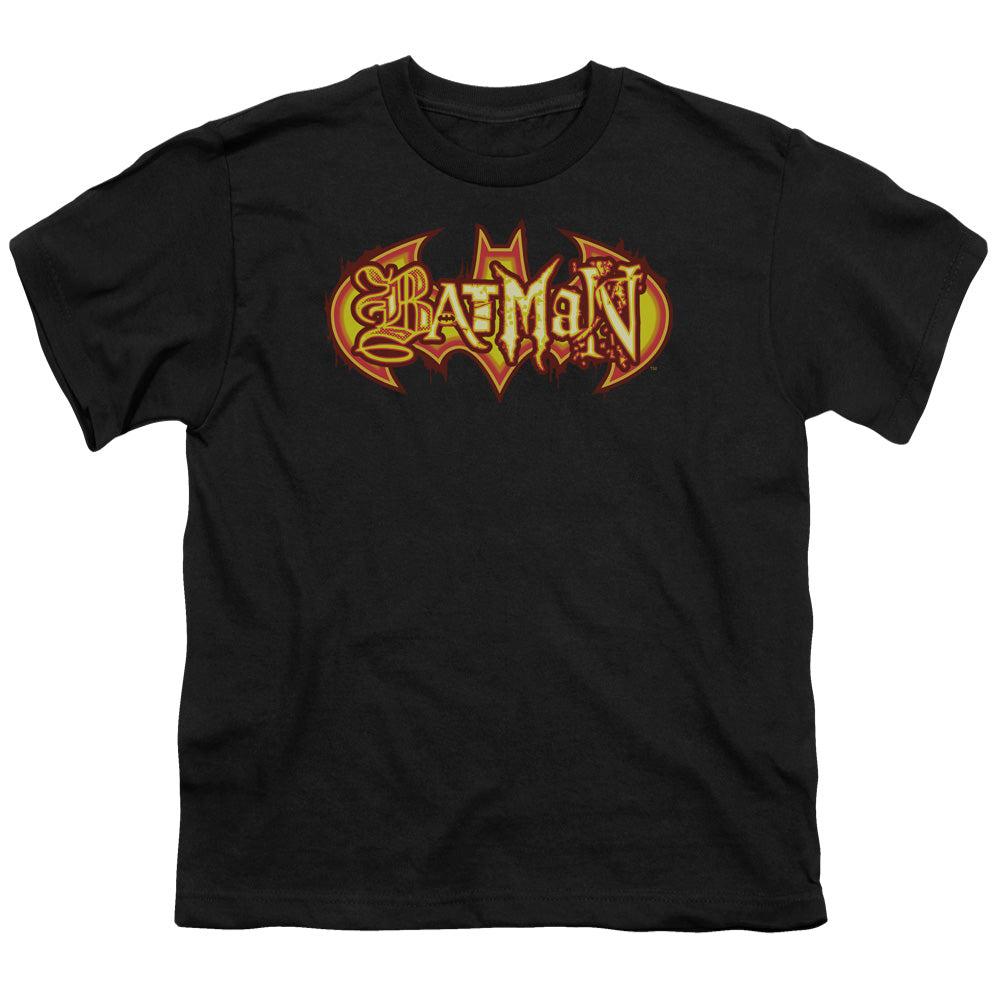 Batman Fiery Shield Kids Youth T Shirt Black Officially Licensed