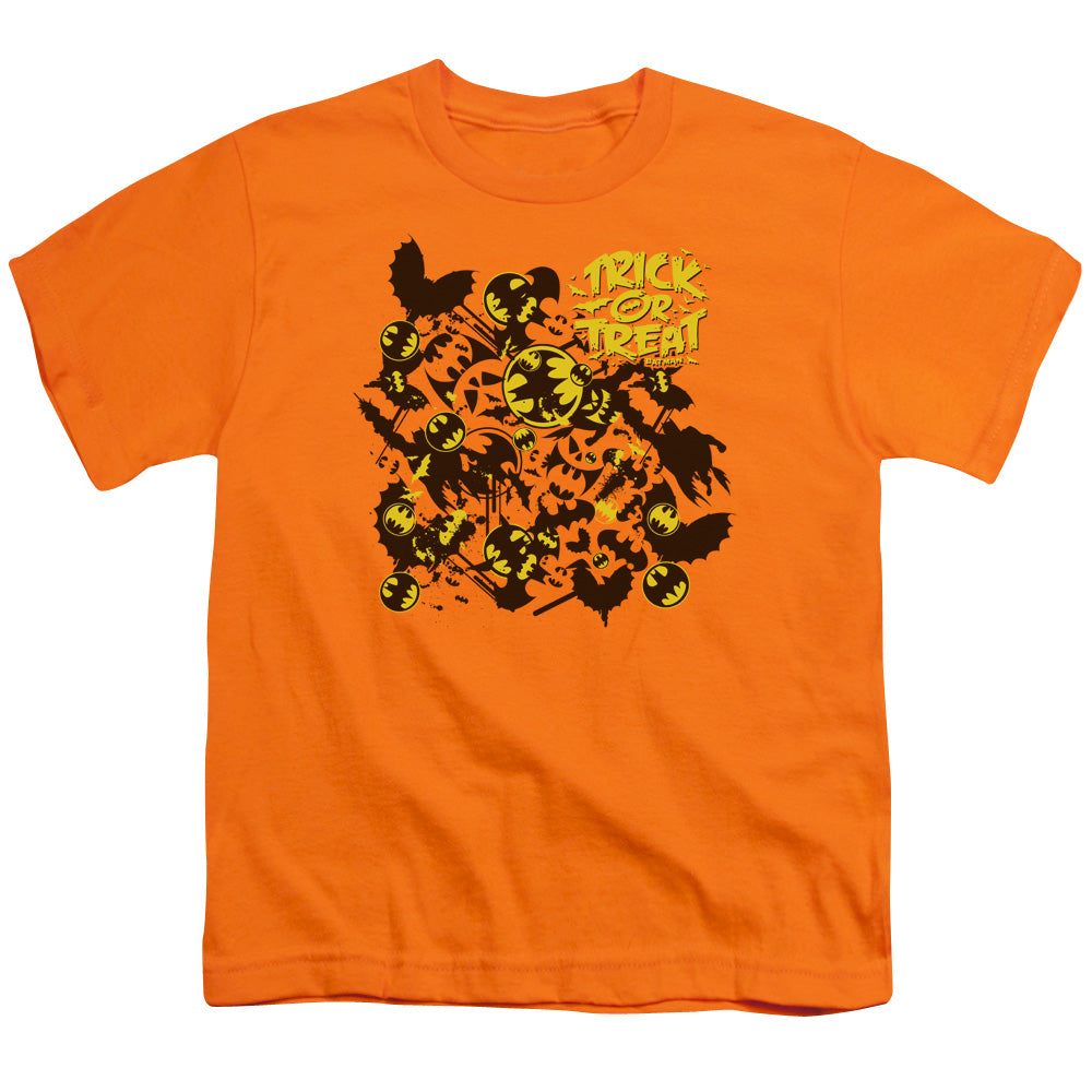 Batman Trick Or Treat Collage Kids Youth T Shirt Orange Officially Licensed