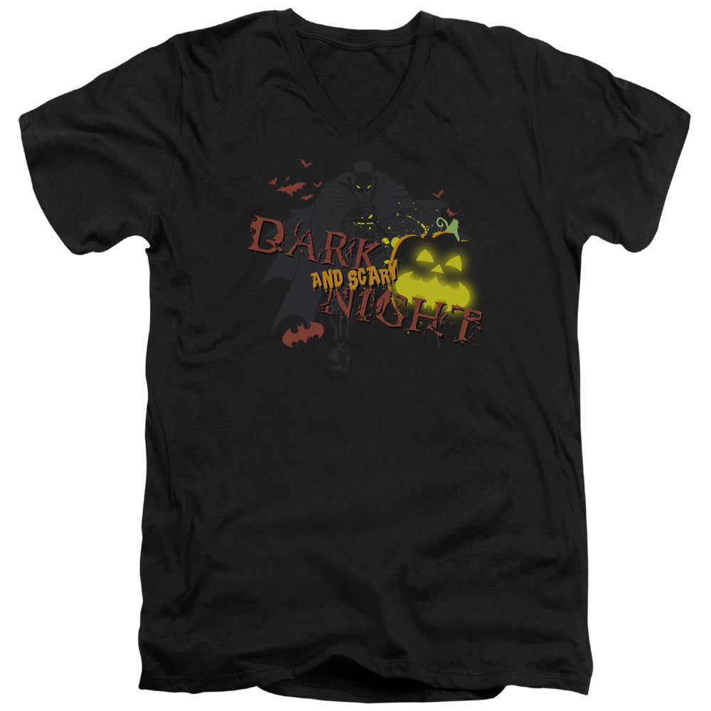 Batman Dark And Scary Night Mens Slim Fit V Neck T Shirt Black Officially Licensed
