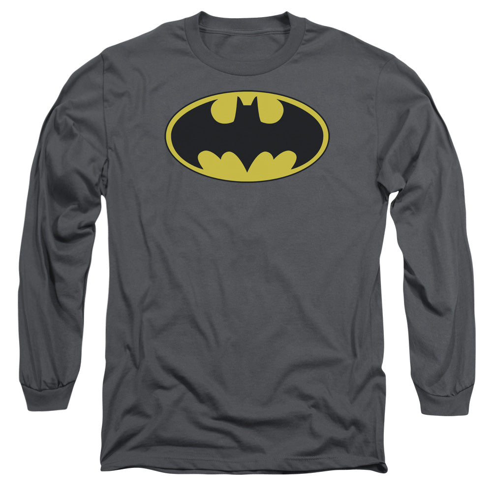 Batman Classic Bat Logo Mens Long Sleeve Shirt Charcoal Officially Licensed