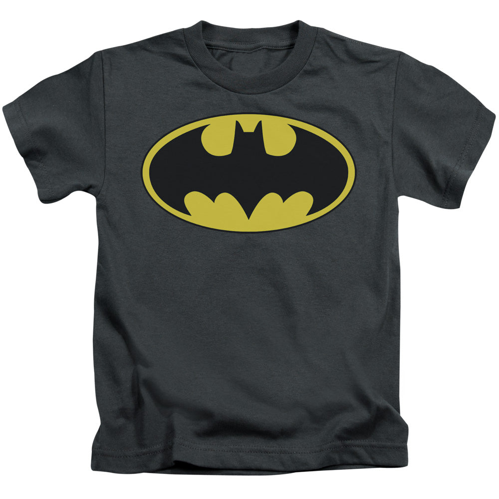 Batman Classic Bat Logo Juvenile Kids Youth T Shirt Charcoal Officially Licensed