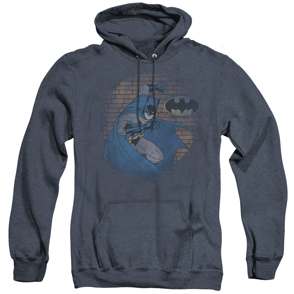 Batman In The Spotlight Heather Mens Hoodie Navy Blue Officially Licensed