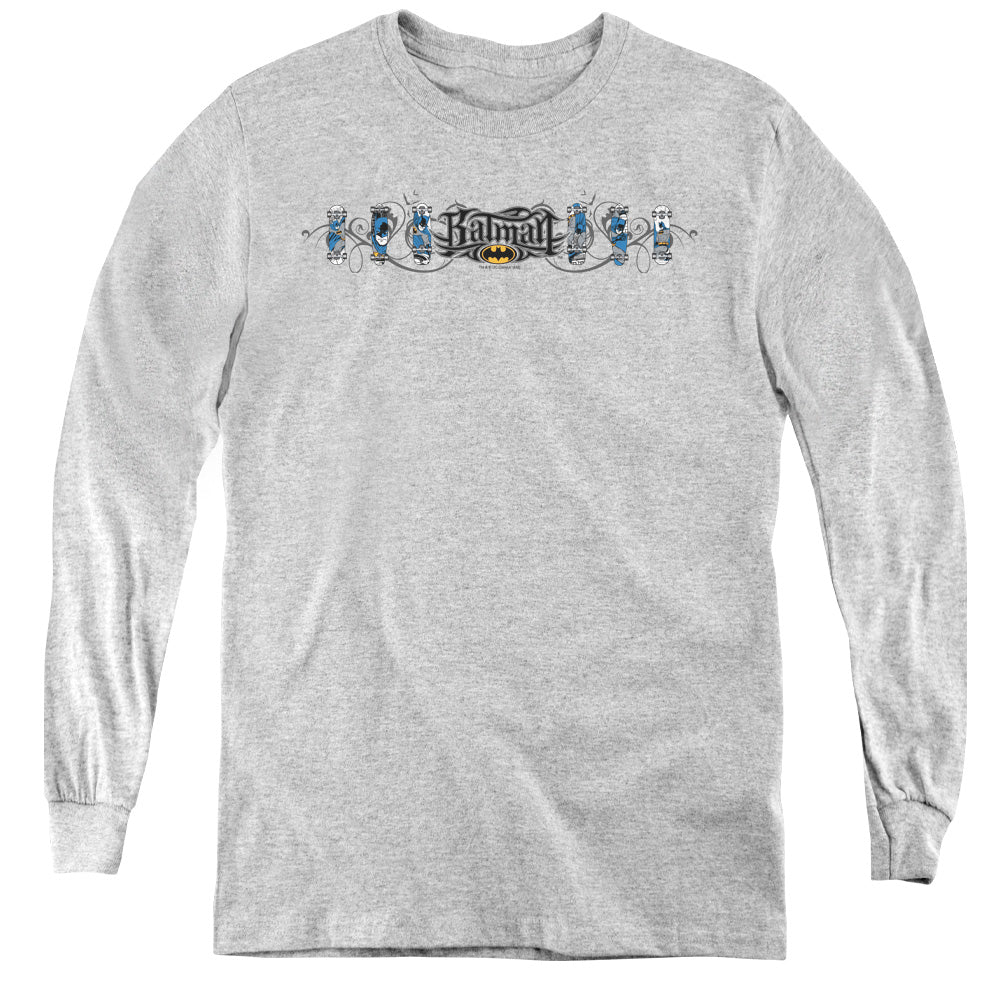 Batman Skateboard Bats Long Sleeve Kids Youth T Shirt Athletic Heather Officially Licensed