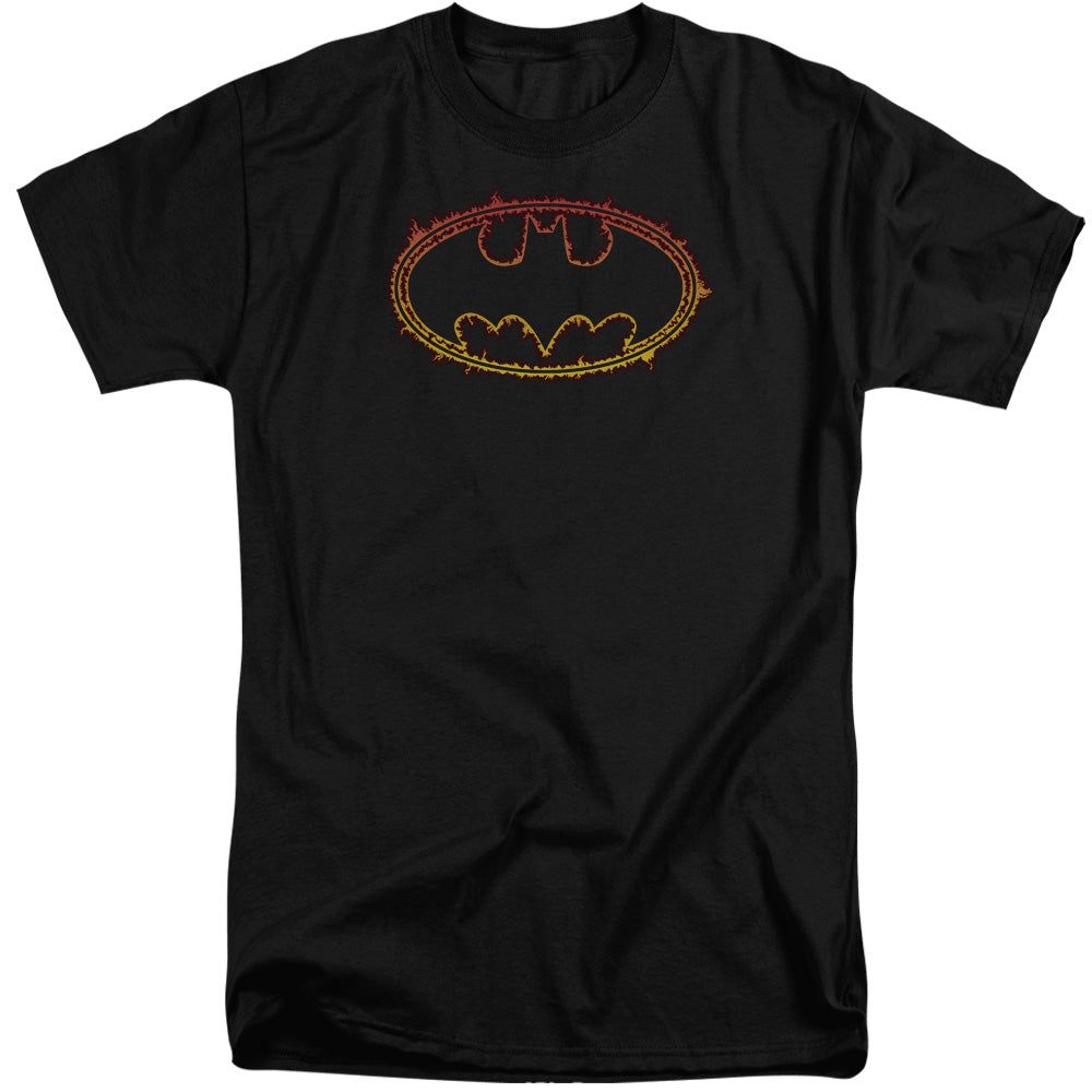 Batman Flame Outlined Logo Mens Tall T Shirt Black Officially Licensed