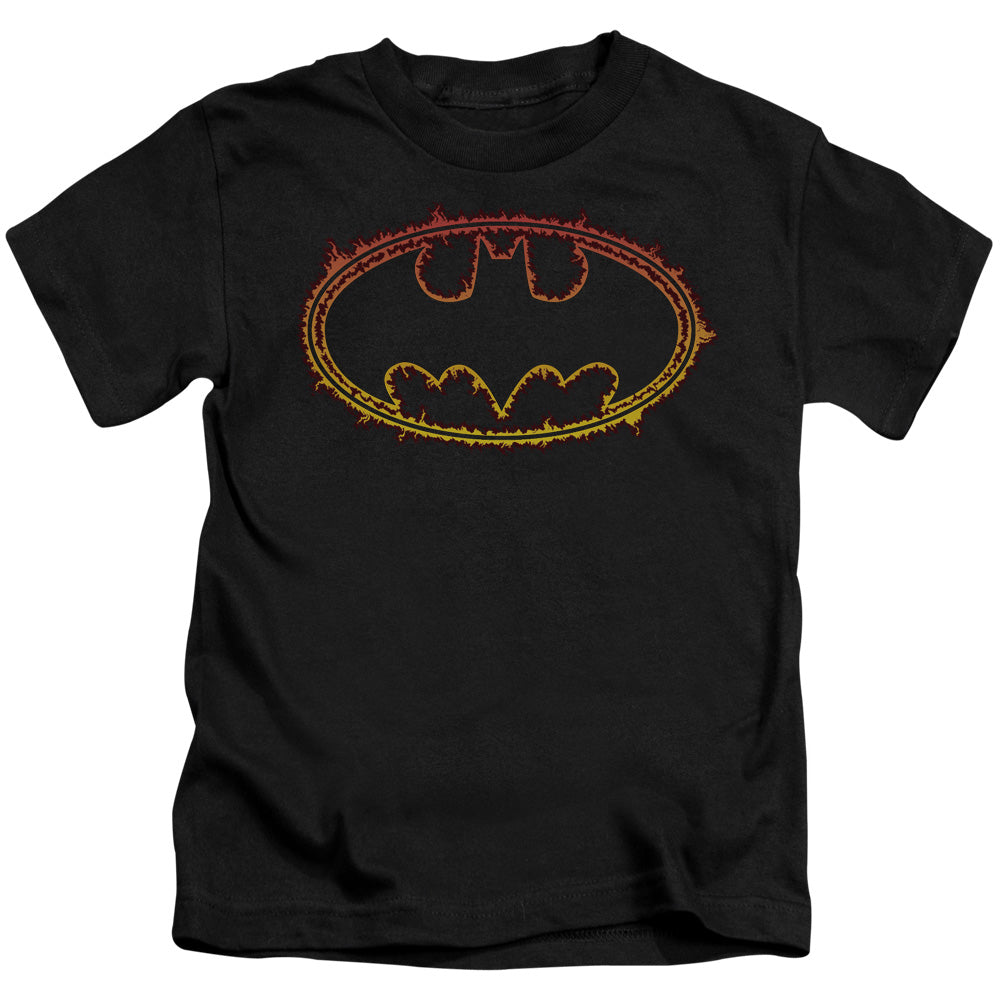Batman Flame Outlined Logo Juvenile Kids Youth T Shirt Black Officially Licensed