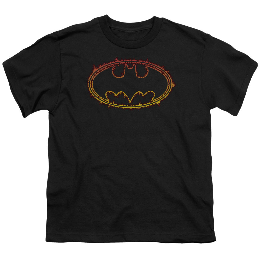 Batman Flame Outlined Logo Kids Youth T Shirt Black Officially Licensed