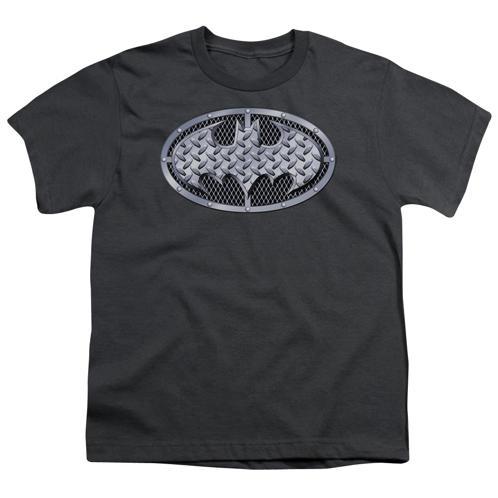 Batman Steel Mesh Shield Kids Youth T Shirt Charcoal Officially Licensed