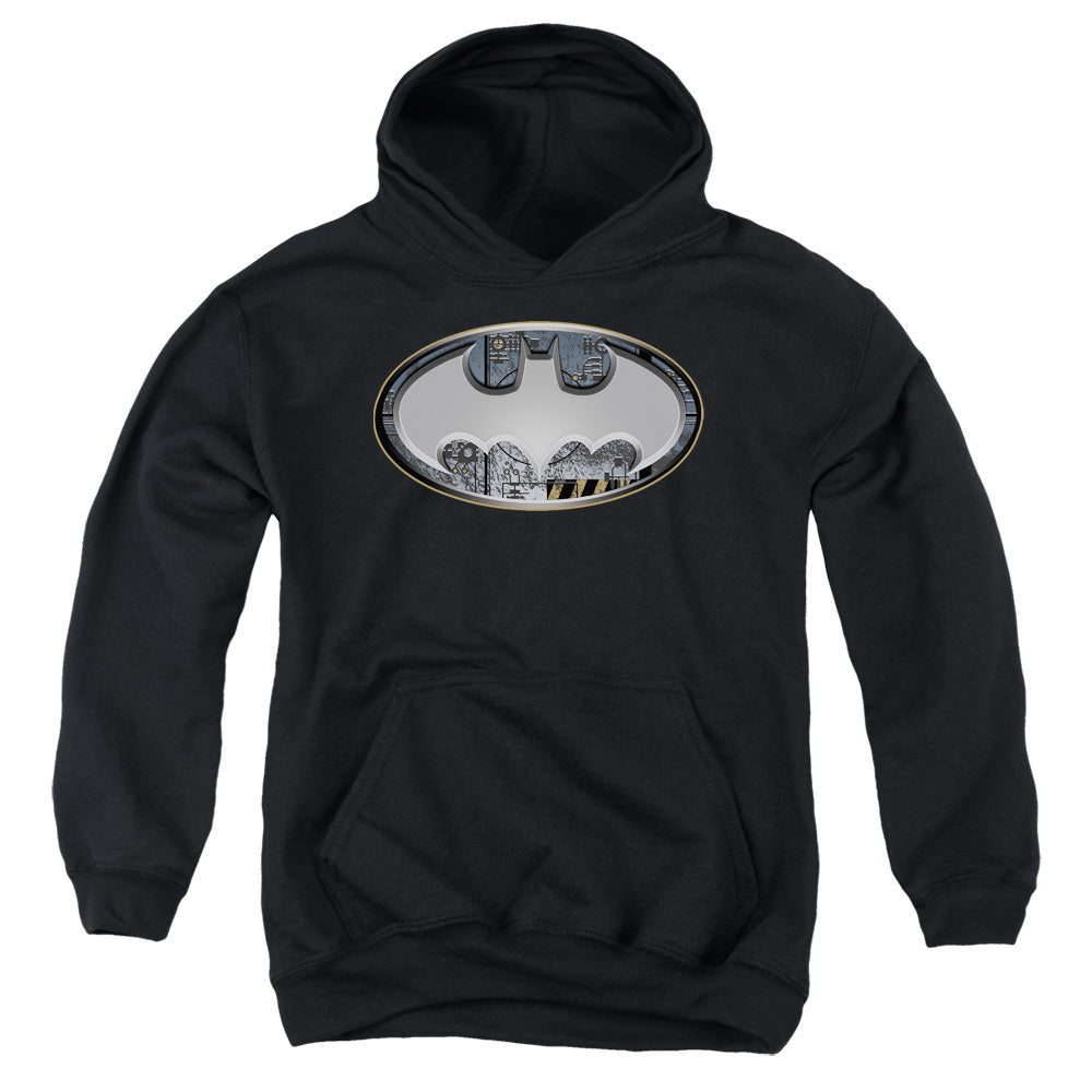 Batman Steel Wall Shield Kids Youth Hoodie Black Officially Licensed