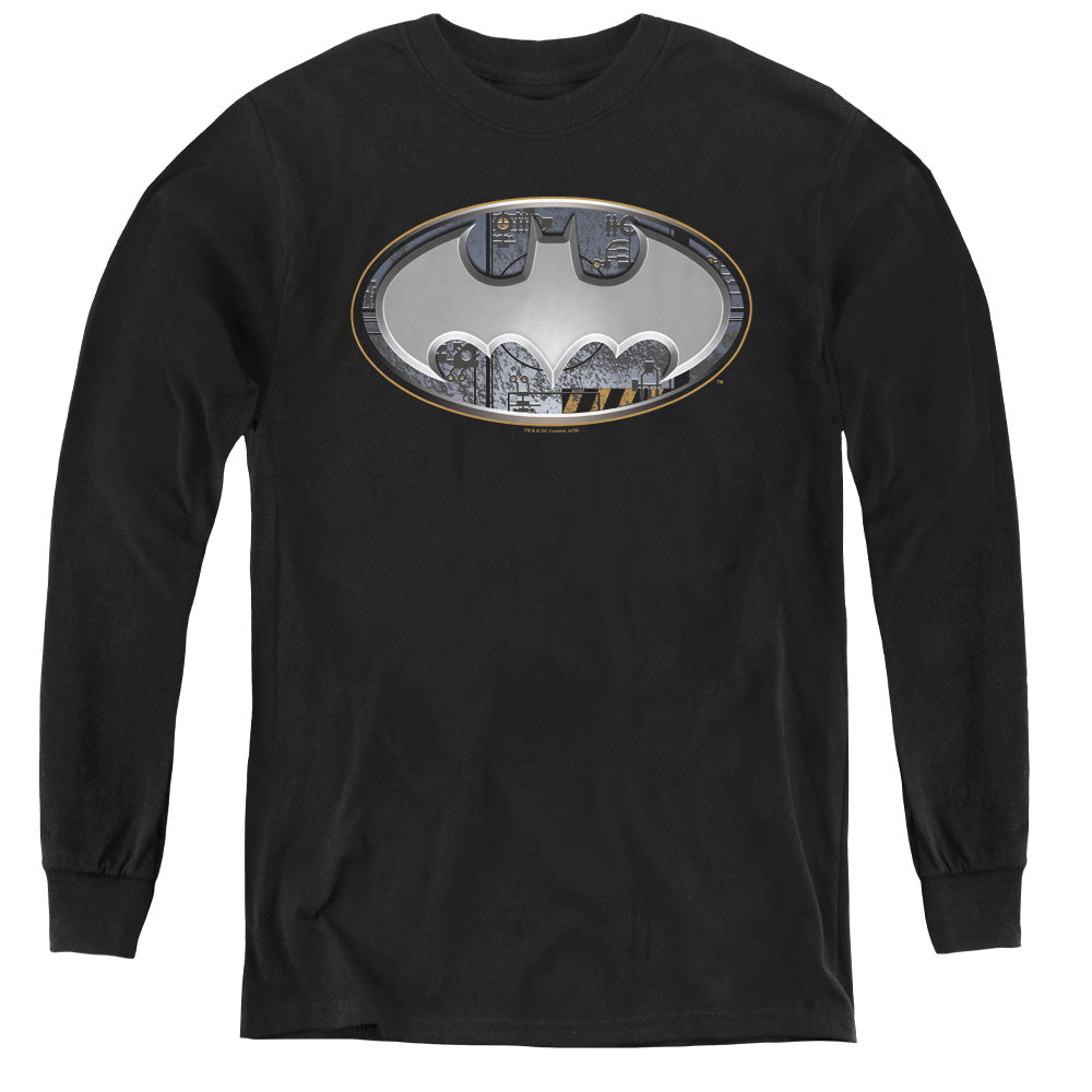 Batman Steel Wall Shield Long Sleeve Kids Youth T Shirt Black Officially Licensed
