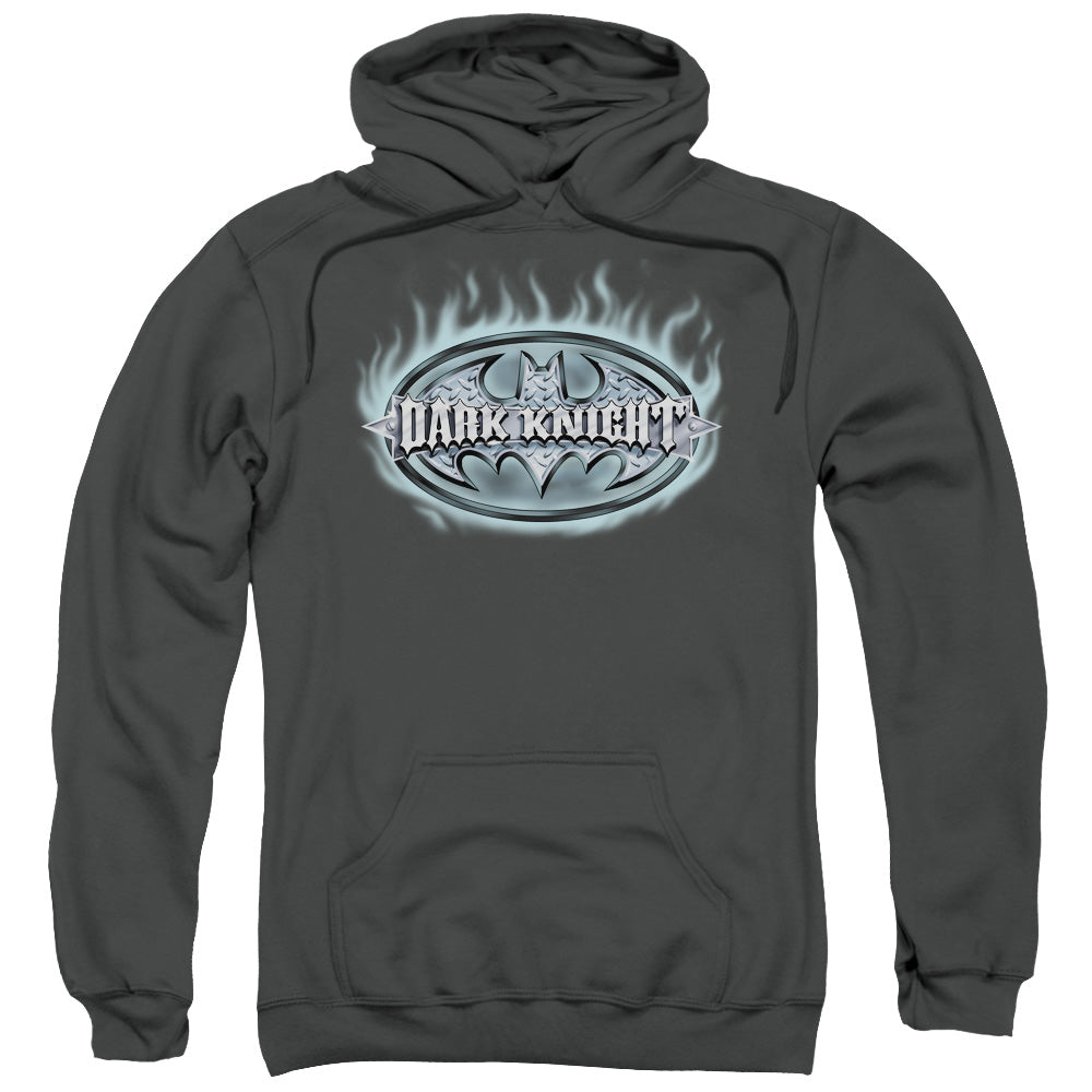 Batman Dark Knight Steel Shield Mens Hoodie Charcoal Officially Licensed