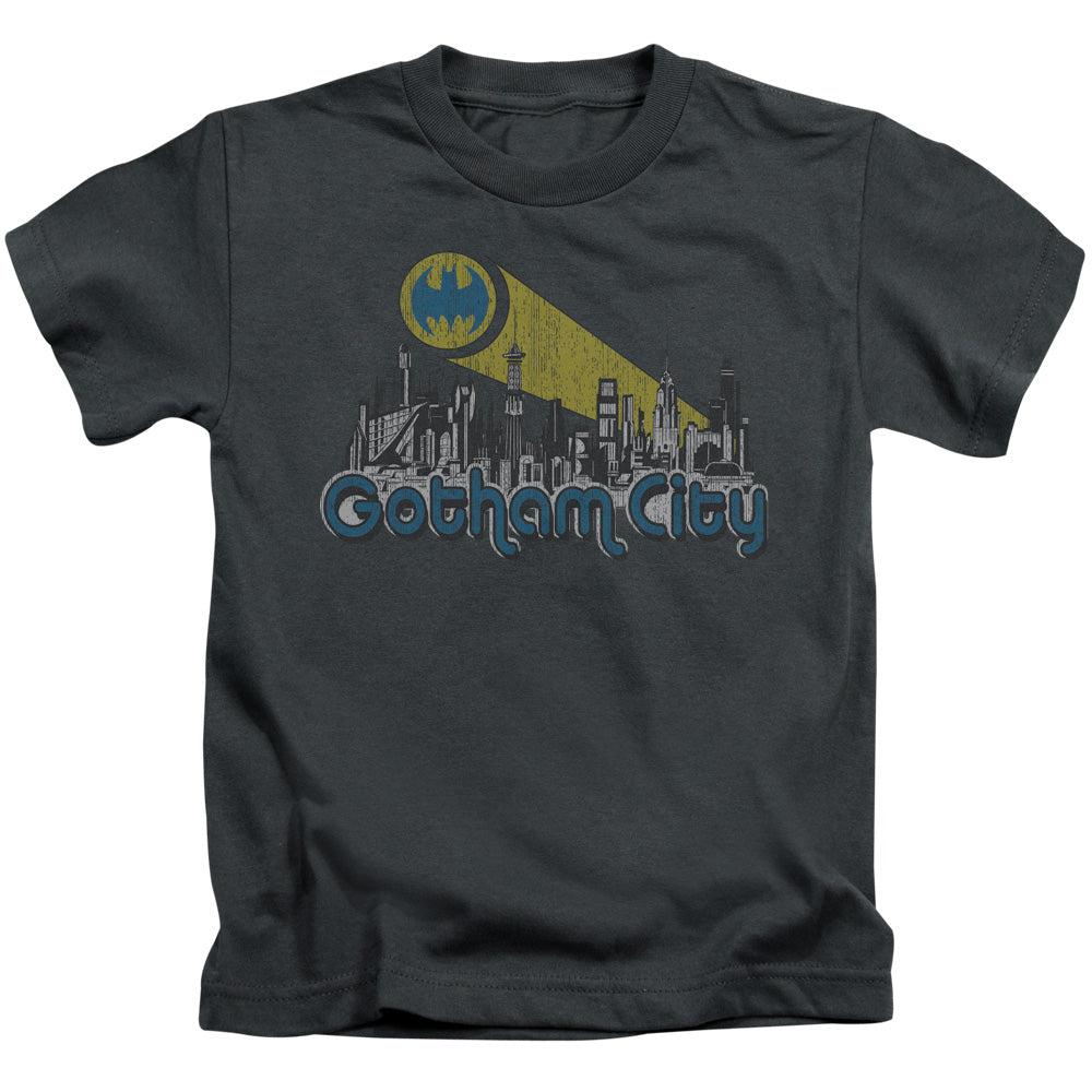 Batman Gotham City Distressed Juvenile Kids Youth T Shirt Charcoal Officially Licensed