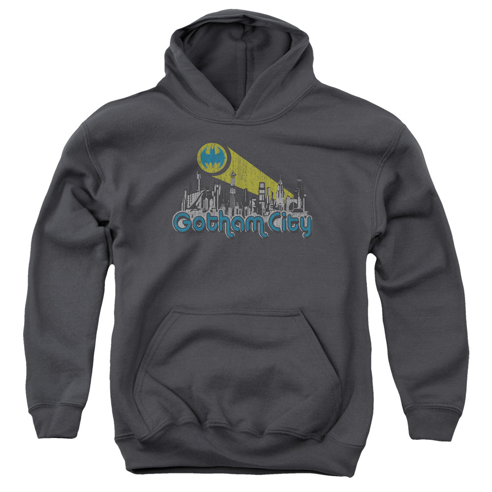 Batman Gotham City Distressed Kids Youth Hoodie Charcoal Officially Licensed