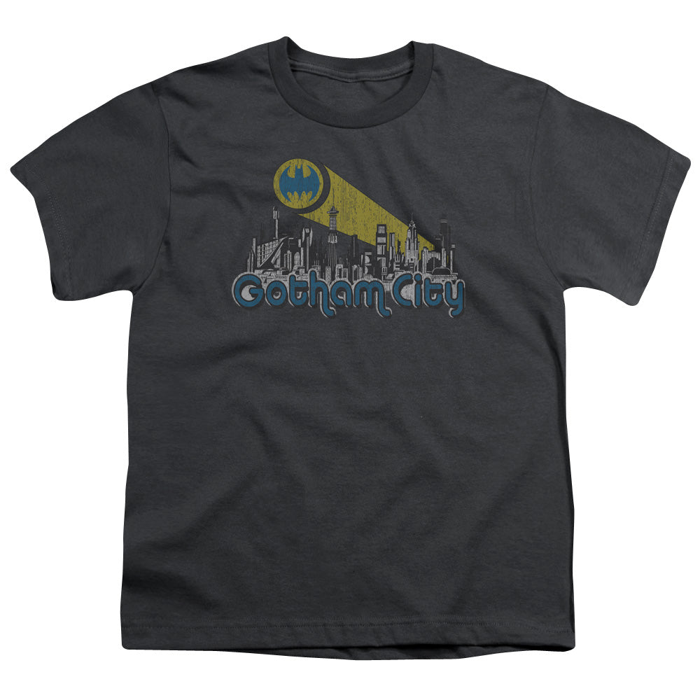 Batman Gotham City Distressed Kids Youth T Shirt Charcoal Officially Licensed