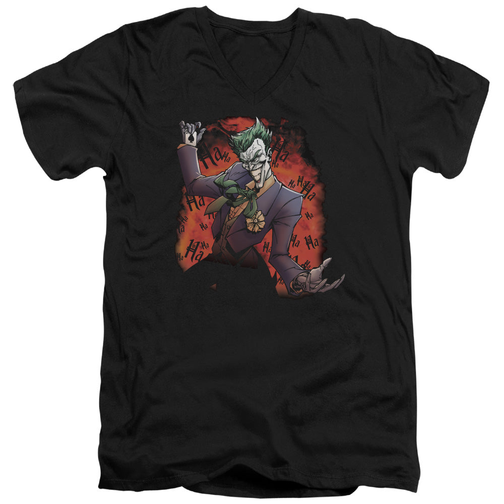 Batman Jokers Ave Mens Slim Fit V Neck T Shirt Black Officially Licensed