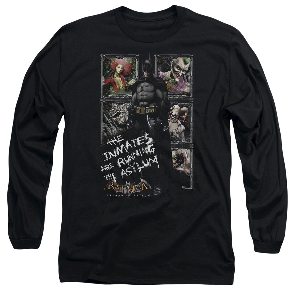Batman Aa Running The Asylum Mens Long Sleeve Shirt Black Officially Licensed