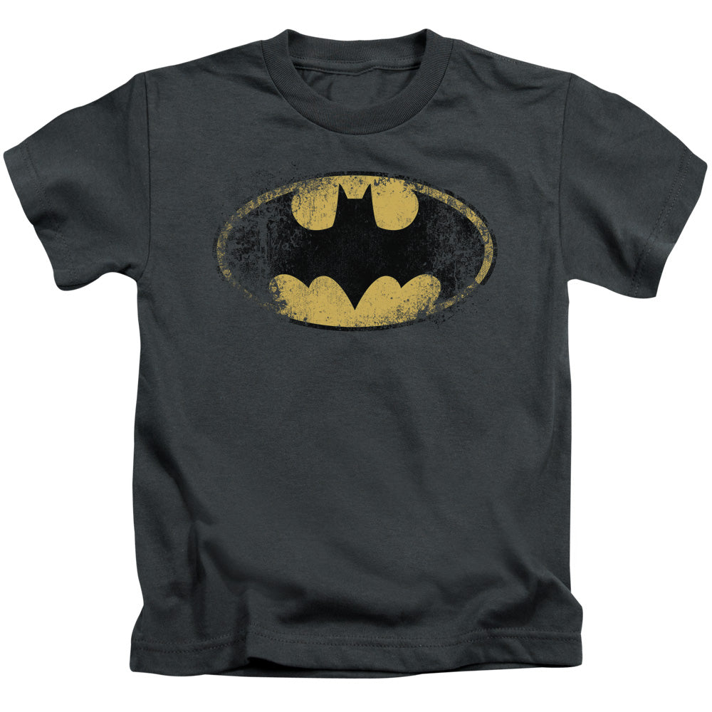Batman Destroyed Logo Juvenile Kids Youth T Shirt Charcoal Officially Licensed