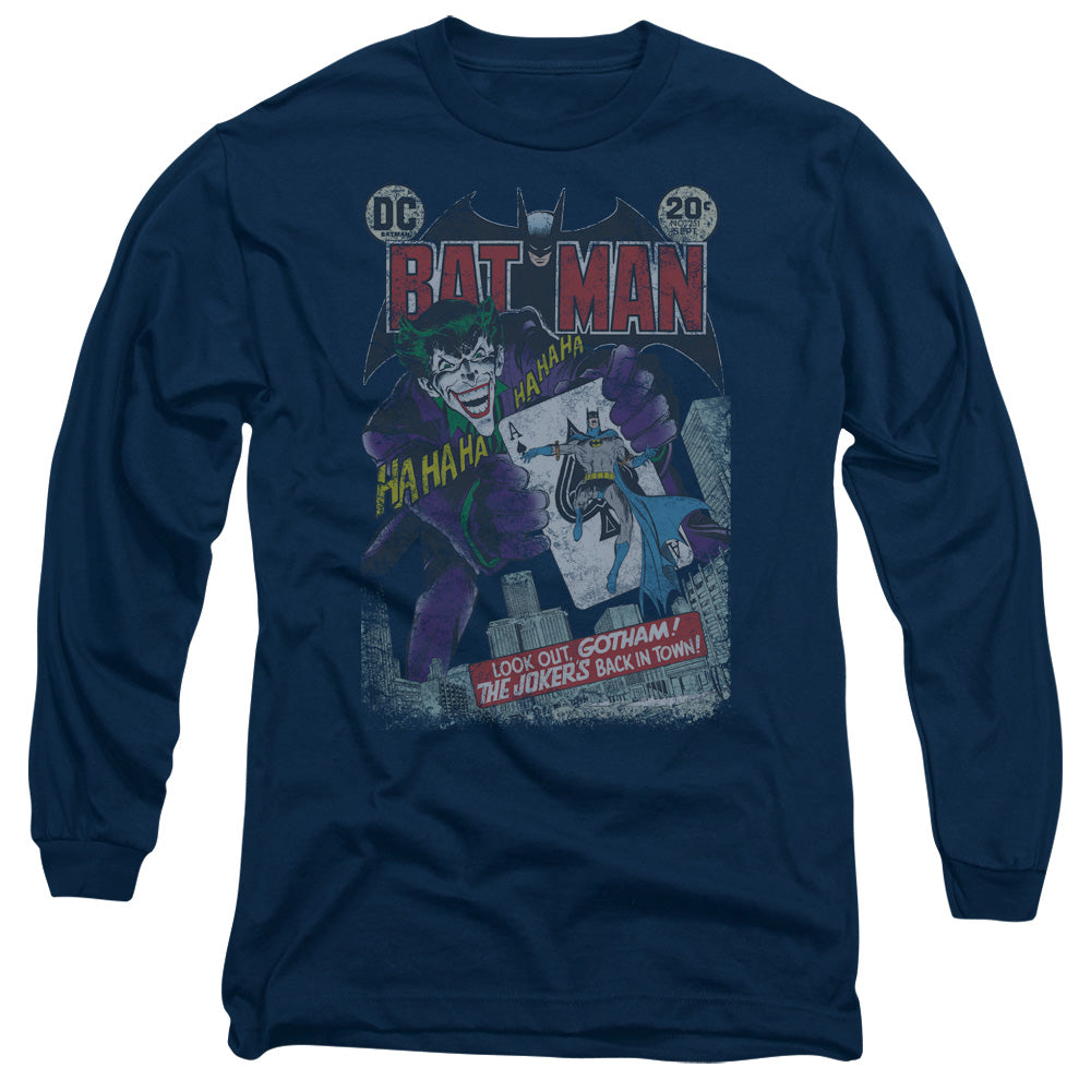 Batman #251 Distressed Mens Long Sleeve Shirt Navy Blue Officially Licensed
