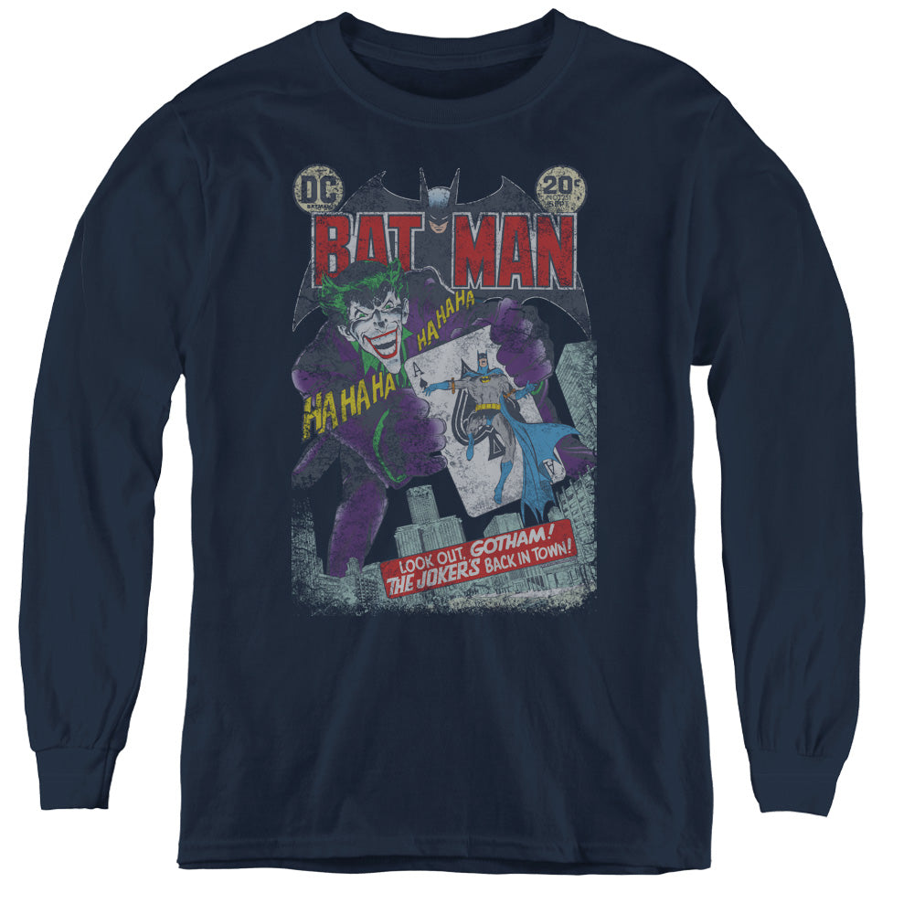 Batman #251 Distressed Long Sleeve Kids Youth T Shirt Navy Blue Officially Licensed