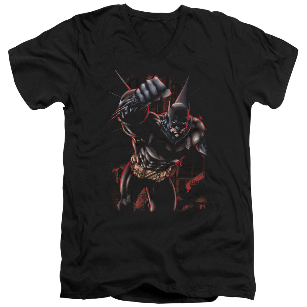 Batman Crimson Knight Mens Slim Fit V Neck T Shirt Black Officially Licensed
