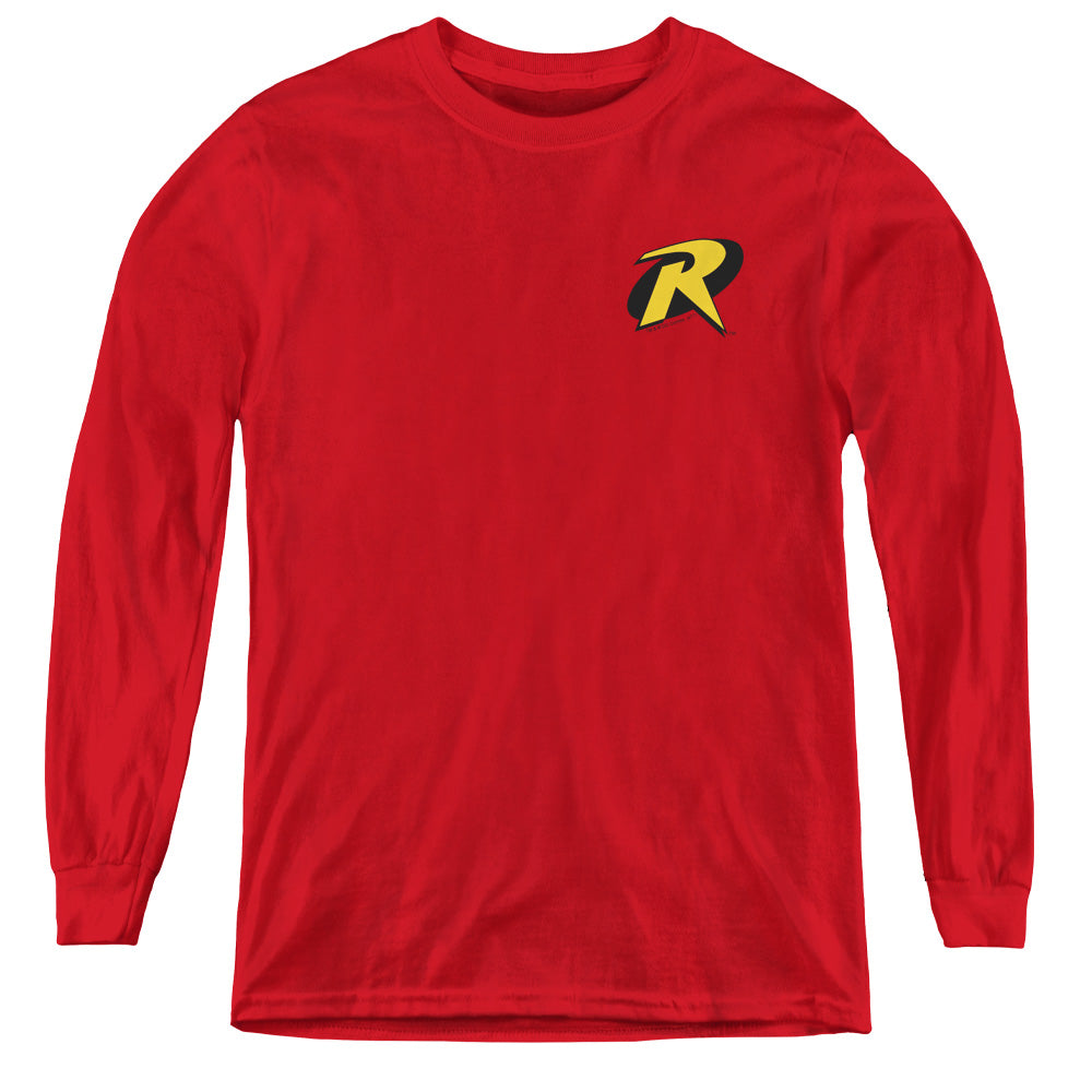 Batman Robin Logo Long Sleeve Kids Youth T Shirt Red Officially Licensed
