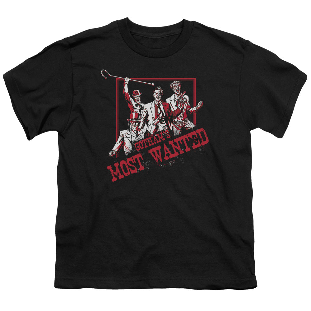 Batman Gothams Most Wanted Kids Youth T Shirt Black Officially Licensed