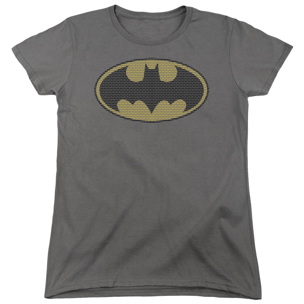 Batman Litle Logos Womens T Shirt Charcoal Officially Licensed