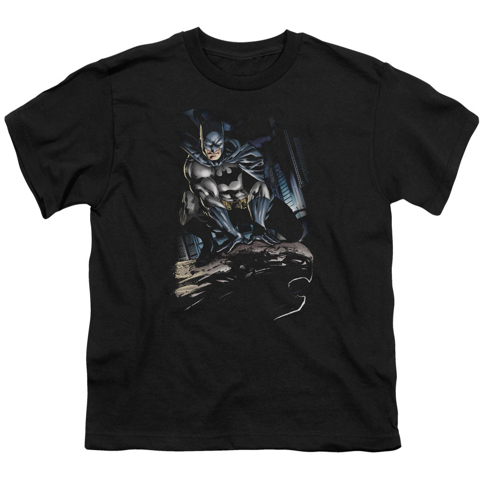Batman Perched Kids Youth T Shirt Black Officially Licensed
