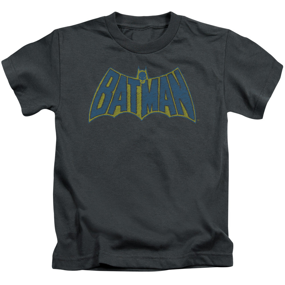 Batman Sketch Logo Juvenile Kids Youth T Shirt Charcoal Officially Licensed