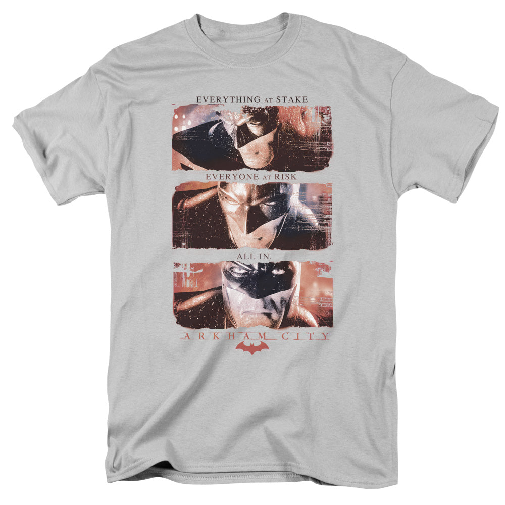 Arkham City All In Mens T Shirt Silver Officially Licensed
