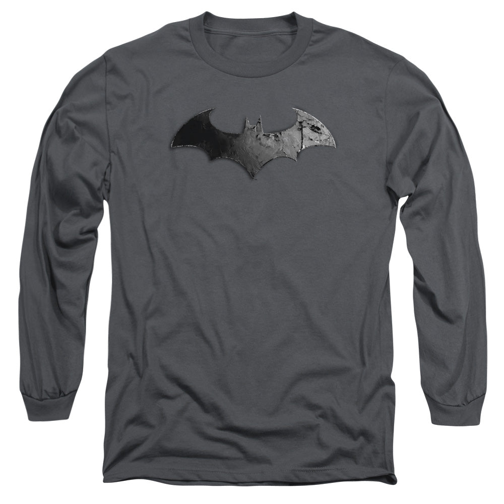 Arkham City Bat Logo Mens Long Sleeve Shirt Charcoal Officially Licensed