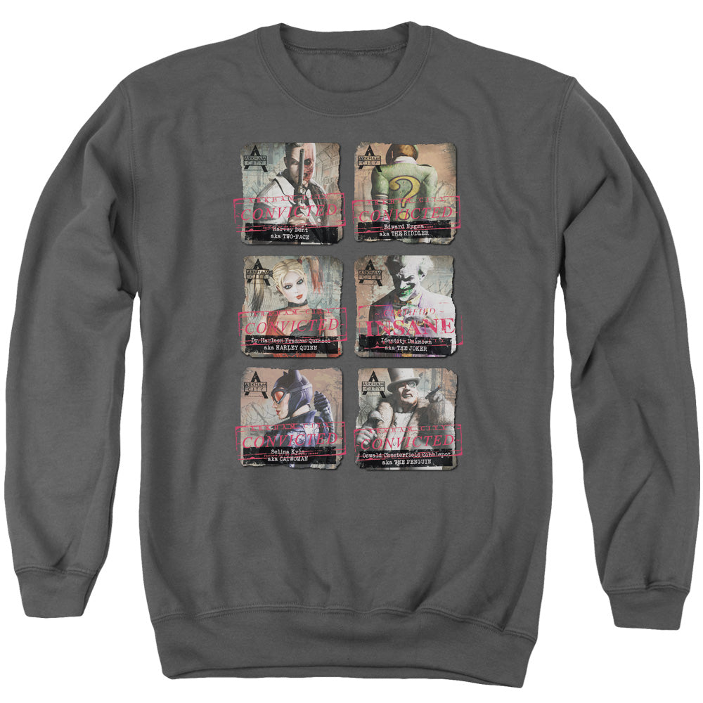 Arkham City Arkham Lineup Mens Crewneck Sweatshirt Charcoal