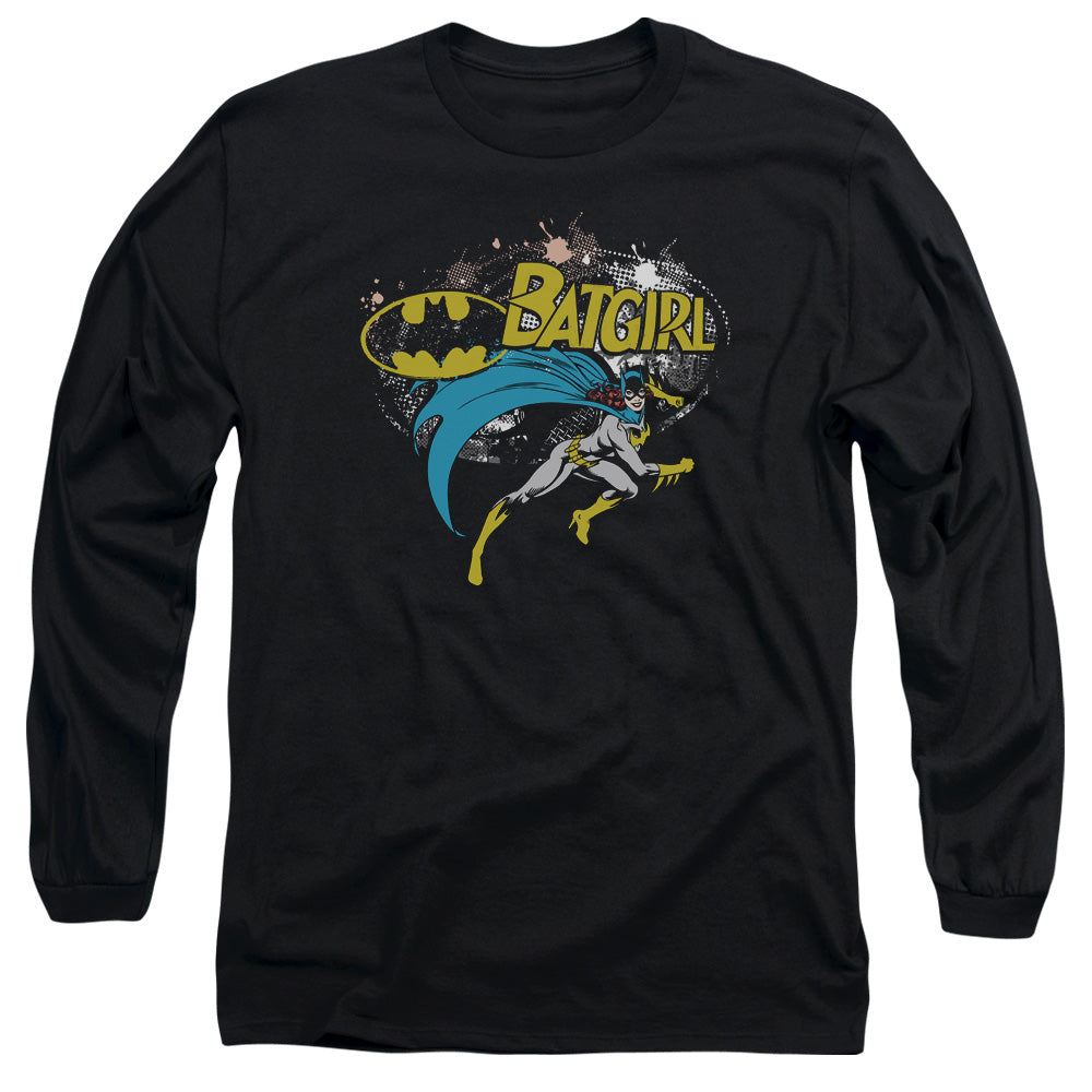 Batman Batgirl Halftone Mens Long Sleeve Shirt Black Officially Licensed